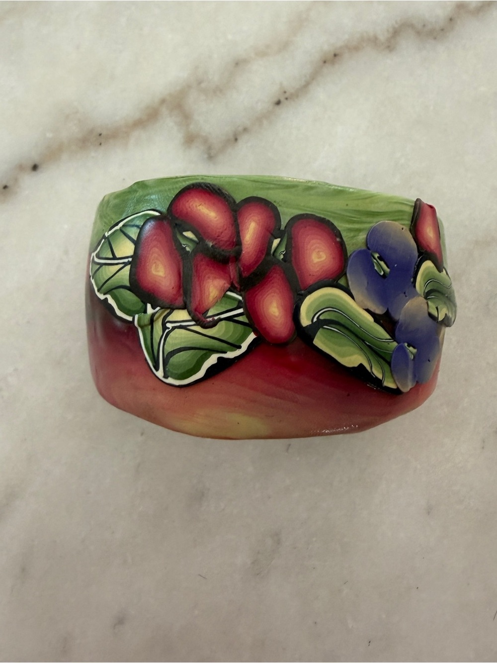 Handmade Polymer Clay Floral Cuff Bracelet Artisan Botanical Open Bangle Cottage - Picture 5 of 5